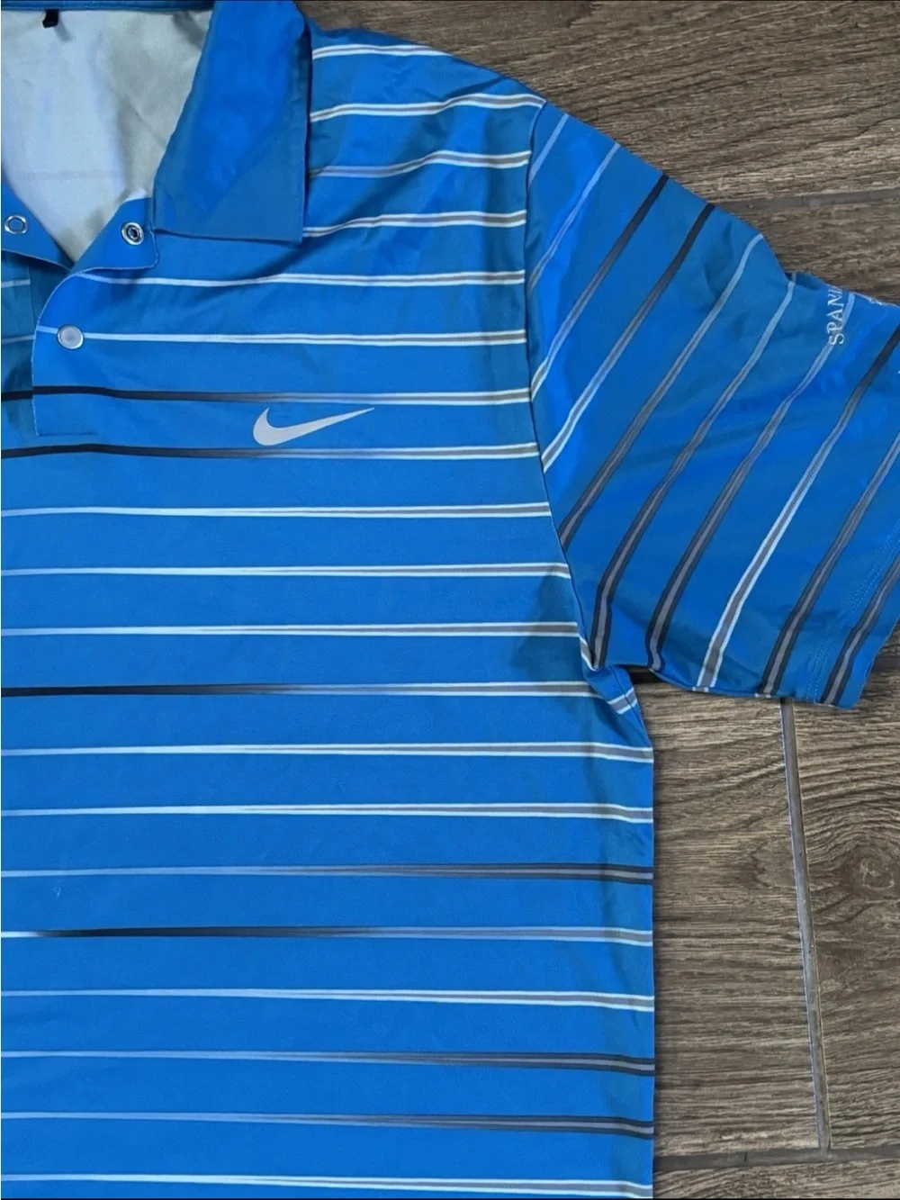 Nike Tiger Woods Dri-FIT Polo Small Blue Striped Pebble Beach Golf
